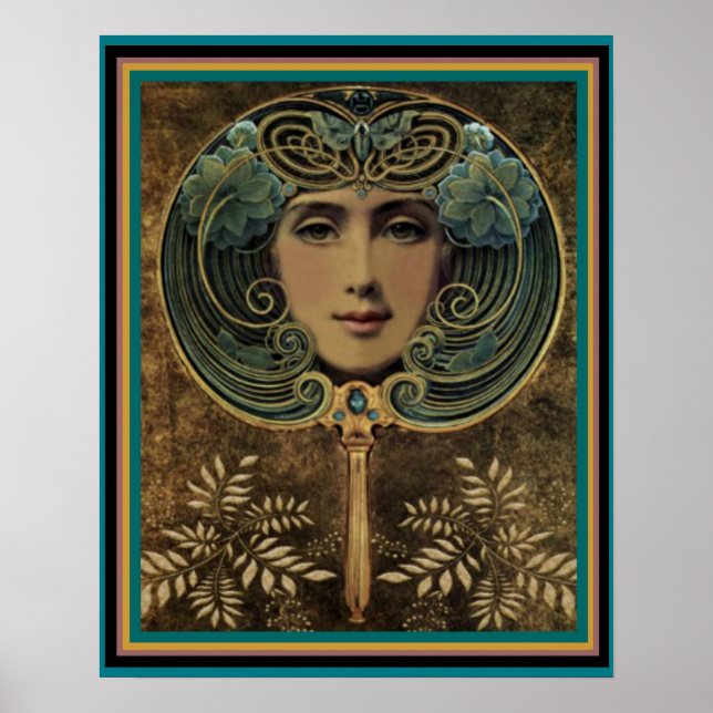 Art nouveau Ansikte i Spegel 16 x 20-Poster Poster (Framsidan)
