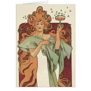 Art Nouveau-antik, Champagne av Alphonse Mucha Hälsningskort