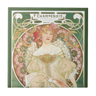 Art Nouveau-antik, Champenois av Alphonse Mucha Kakelplatta