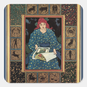 Art Nouveau-antik, Kvinna som läser astrologibok Fyrkantigt Klistermärke
