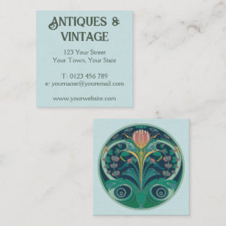 Art Nouveau Aqua Grön Fyrkantigt Visitkort