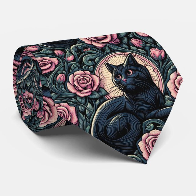 Art Nouveau Art Deco Black Cat with Pink Roses Slips (Rullad)