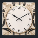 Art nouveau Art Deco Clock - Black White och Guld Fyrkantig Klocka<br><div class="desc">"art deco-klocka",  "art nouveau klocka",  "svartvit grädde guld",  "1920-talets geometriska symmetriska linjer",  "snyggt sofistikerad 1920 stil",  "smart faux golden lyxury",  "retro vintage lyxurious antique",  "elegant line mönster design",  "glamous glam square quam",  "klassiskt traditionellt glamor"</div>