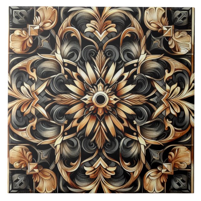Art nouveau/Art Deco Elegant Black och Guld Kakelplatta (Framsidan)