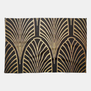 Art nouveau, art deco, fläkt mönster, brons, guld, kökshandduk
