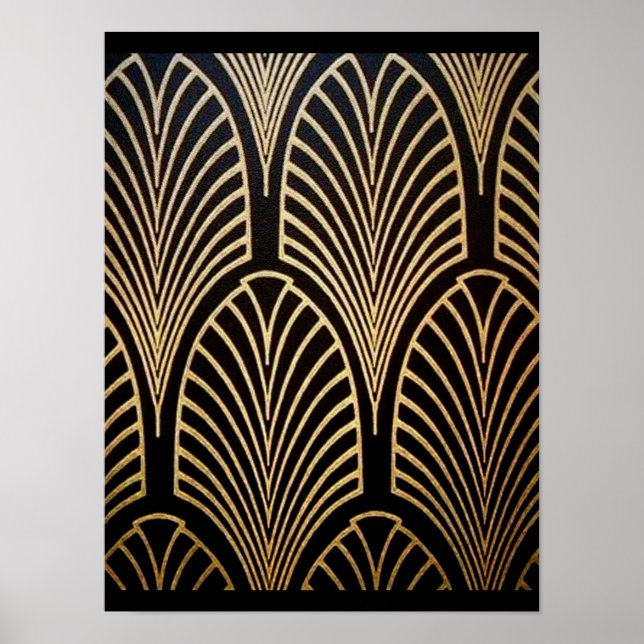 Art nouveau, art deco, fläkt mönster, brons, guld, poster (Framsidan)