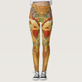 Art nouveau Autumn Woman Guld Brown Alphonse Mucha Leggings