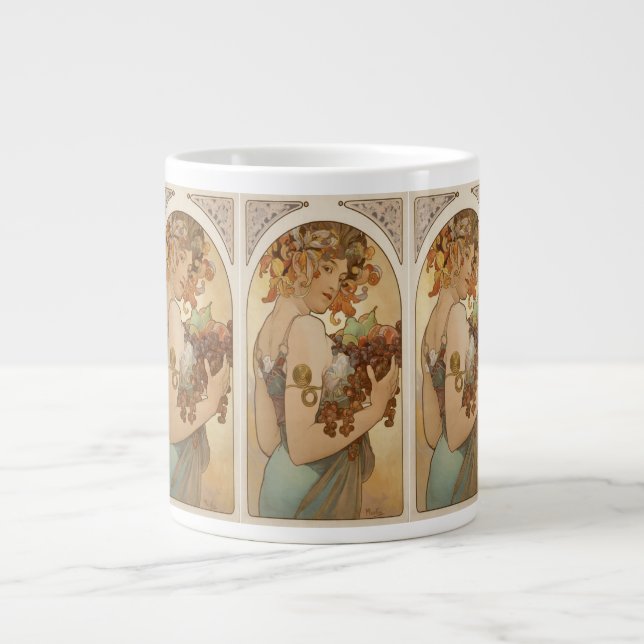 Art nouveau av Alphonse Mucha-c 1897 "Frukt" Jumbo Mugg (Framsidan)