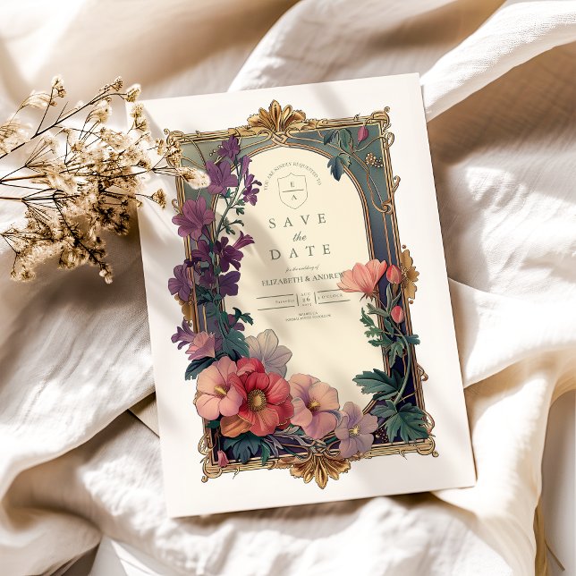 Art Nouveau Barock Kant Blommig Bröllop Spara Datumet (Skapare uppladdad)
