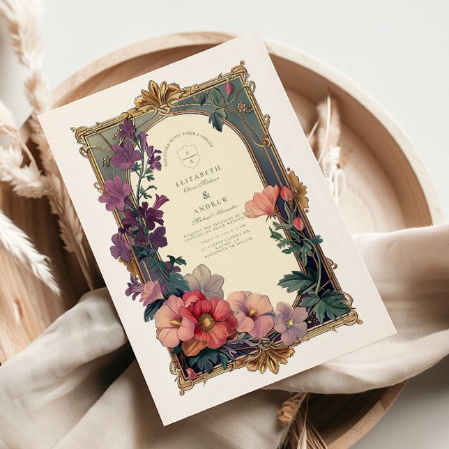 Art nouveau Baroque Gräns Blommigt Bröllop Inbjudningar (Skapare uppladdad)