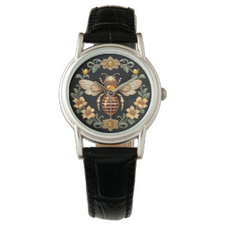 Art Nouveau Bee on Black Armbandsur