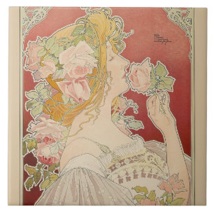 Art Nouveau Belle Époque Dam Rosor Livemont Kakelplatta