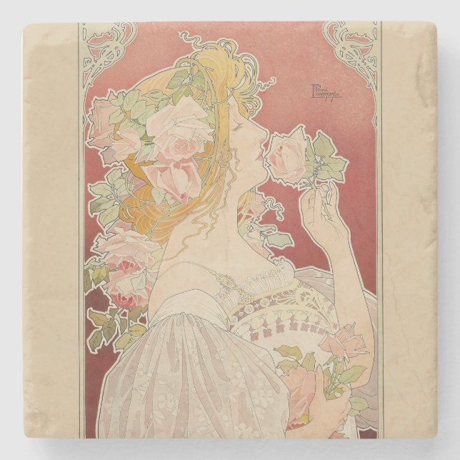 Art Nouveau Belle Époque Dam Rosor Livemont Stenunderlägg (Framsidan)