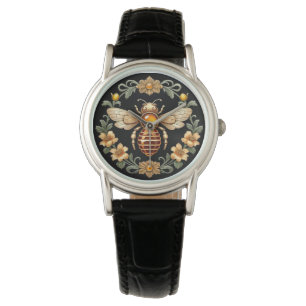 Art Nouveau-bi på svart Armbandsur