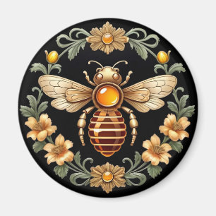Art Nouveau-bi på svart Magnet