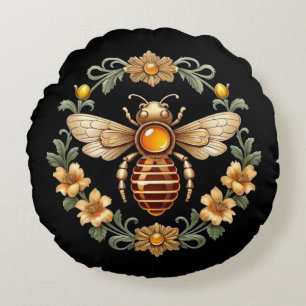Art Nouveau-Bi på svart Rund Kudde