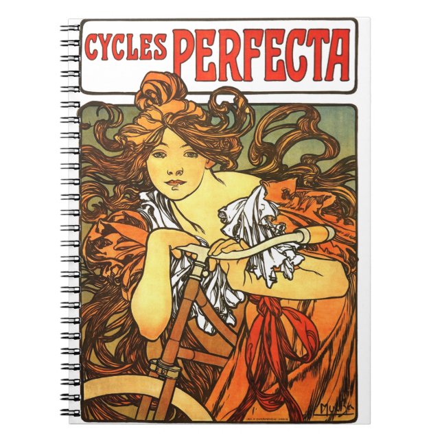 Art nouveau Bicycle Mucha Art Anteckningsbok (Framsidan)