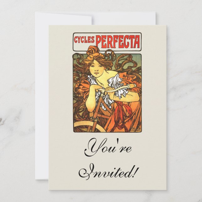 Art nouveau Bicycle Mucha Art Inbjudningar (Framsida)