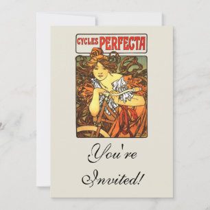 Art nouveau Bicycle Mucha Art Inbjudningar