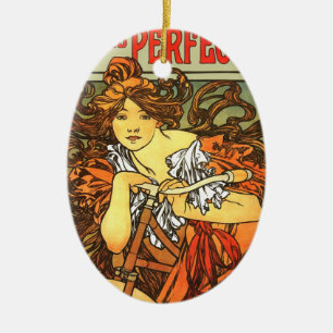 Art nouveau Bicycle Mucha Art Julgransprydnad Keramik