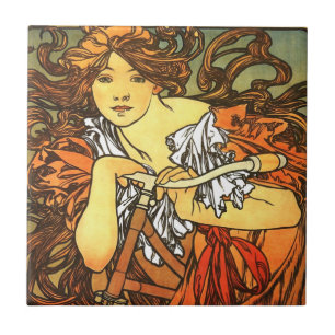 Art nouveau Bicycle Mucha Art Kakelplatta