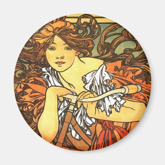 Art nouveau Bicycle Mucha Art Magnet (Framsidan)