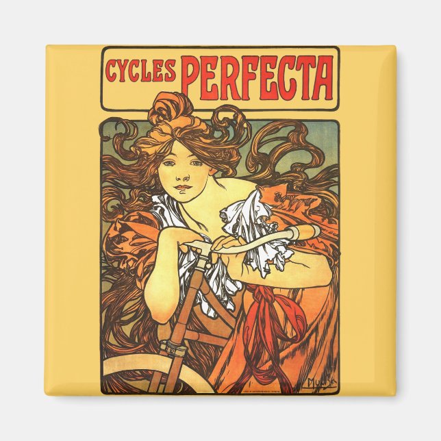 Art nouveau Bicycle Mucha Art Magnet (Framsidan)