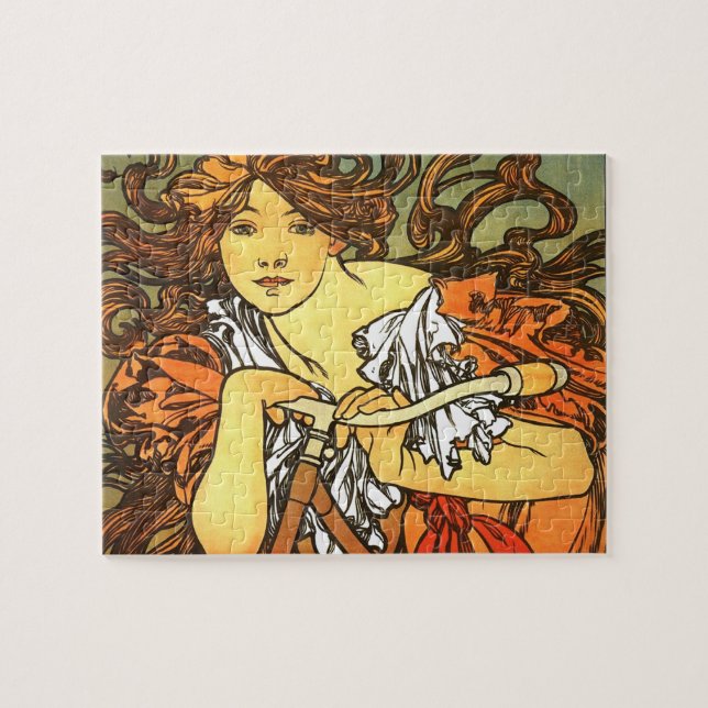 Art nouveau Bicycle Mucha Art Pussel (Horisontell)