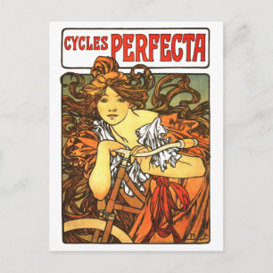 Art nouveau Bicycle Mucha Art Vykort