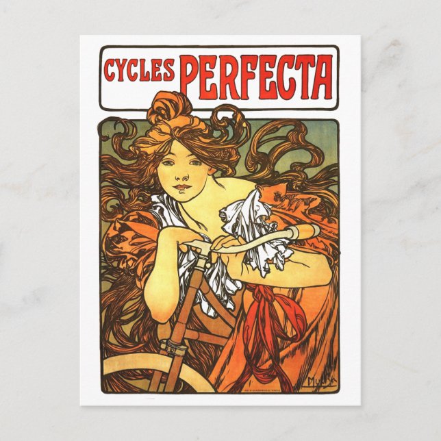 Art nouveau Bicycle Mucha Art Vykort (Framsida)