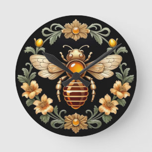 Art Nouveau Bina på Svart Rund Klocka