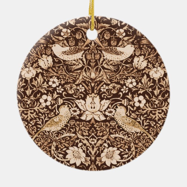 Art nouveau Bird and Flower Tapestry, Mörk Brown Julgransprydnad Keramik (Baksidan)