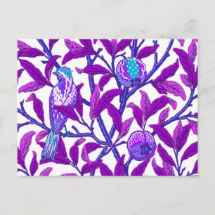 Art nouveau Bird and Pomegranate, Ametyst Lila Vykort