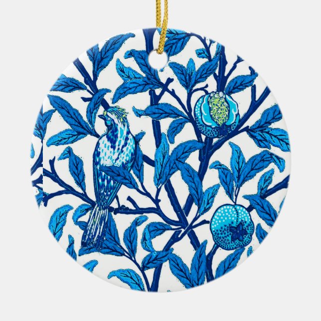 Art nouveau Bird and Pomegranate, Cobalt Blue Julgransprydnad Keramik (Framsidan)