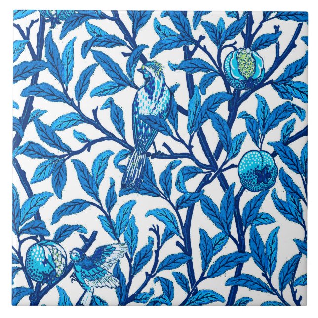 Art nouveau Bird and Pomegranate, Cobalt Blue Kakelplatta (Framsidan)