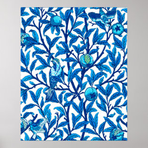 Art nouveau Bird and Pomegranate, Cobalt Blue Poster