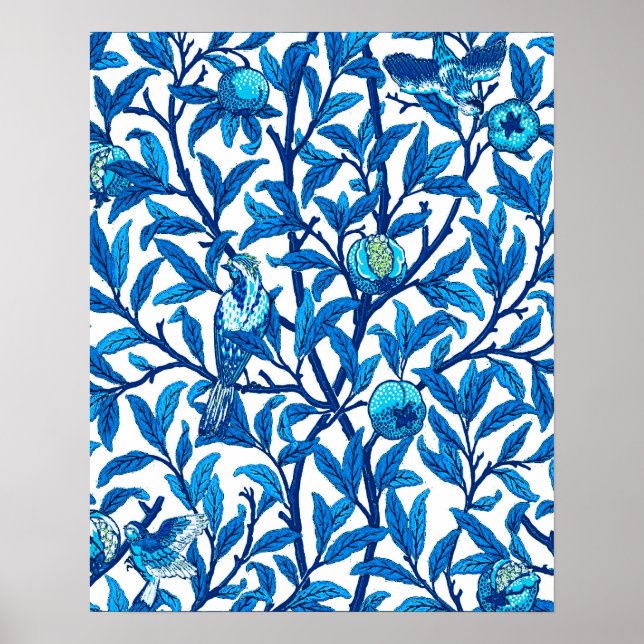 Art nouveau Bird and Pomegranate, Cobalt Blue Poster (Framsidan)