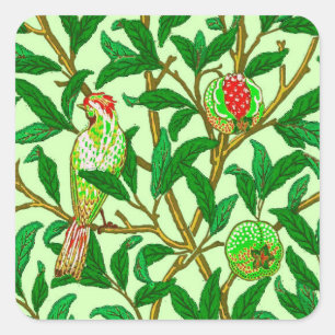 Art nouveau Bird and Pomegranate, Lime Green Fyrkantigt Klistermärke