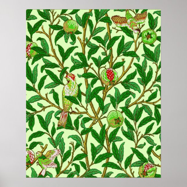 Art nouveau Bird and Pomegranate, Lime Green Poster (Framsidan)