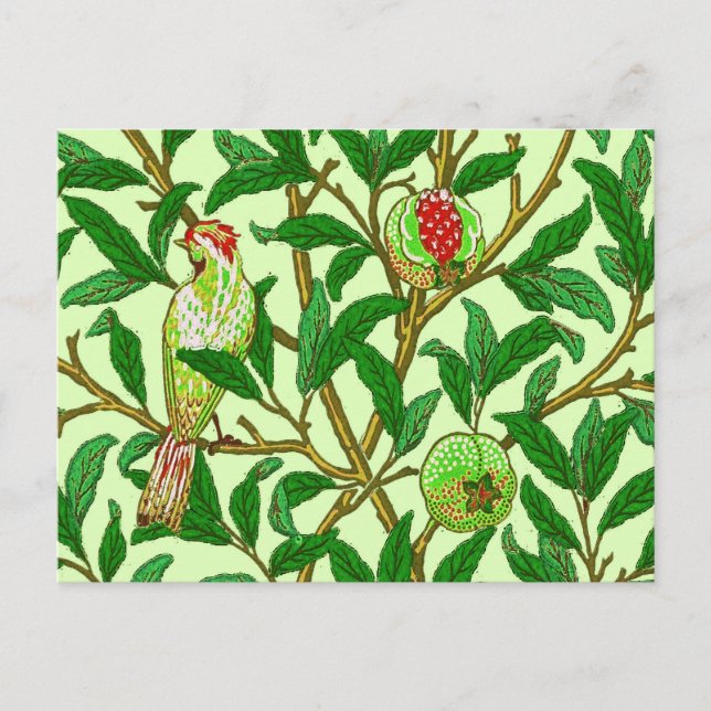 art nouveau Bird and Pomegranate, Lime Green Vykort (Framsida)