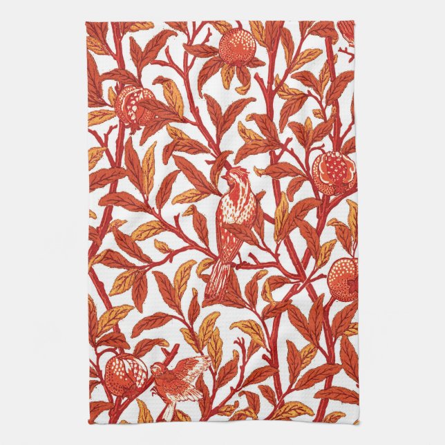 Art nouveau Bird and Pomegranate, Mandarin Orange Kökshandduk (Vertikal)