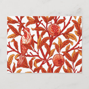 Art nouveau Bird and Pomegranate, Mandarin Orange Vykort