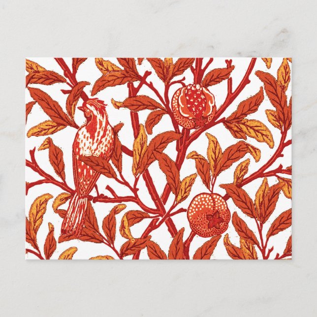 Art nouveau Bird and Pomegranate, Mandarin Orange Vykort (Framsida)