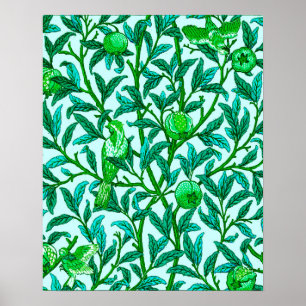 Art nouveau Bird and Pomegranate, Turquise & Aqua Poster