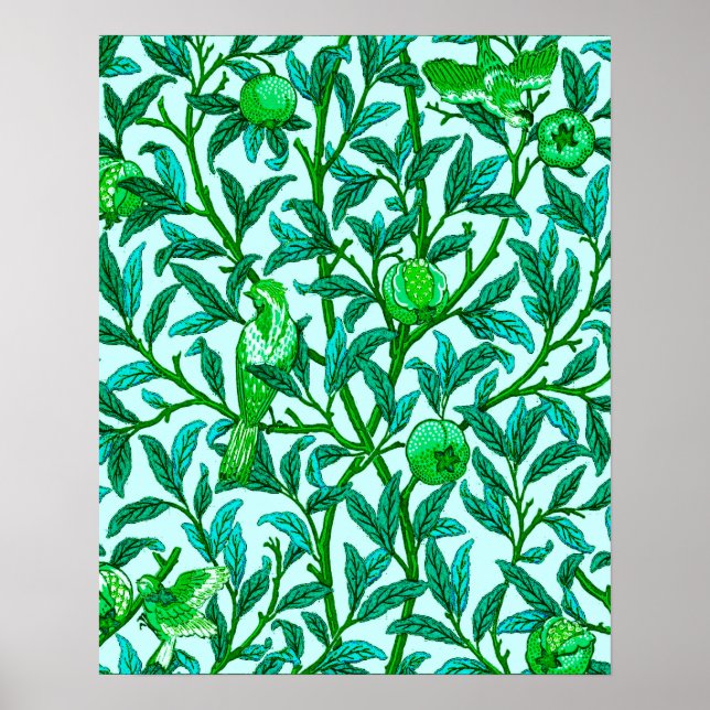 Art nouveau Bird and Pomegranate, Turquise & Aqua Poster (Framsidan)