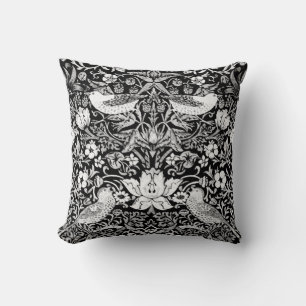 Art nouveau Bird & Flower Tapestry, Black & White Kudde