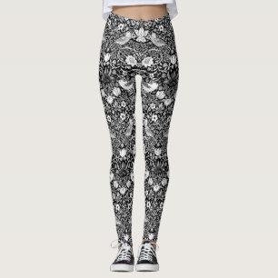 Art nouveau Bird & Flower Tapestry, Black & White Leggings