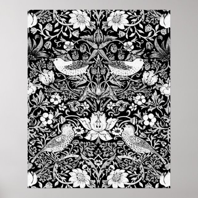 Art nouveau Bird & Flower Tapestry, Black & White Poster (Framsidan)