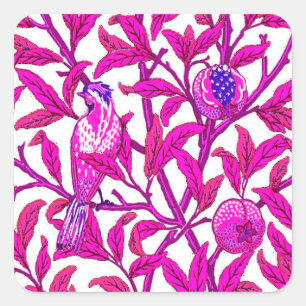 Art nouveau Bird och granat, Fuchsia & Violet Fyrkantigt Klistermärke