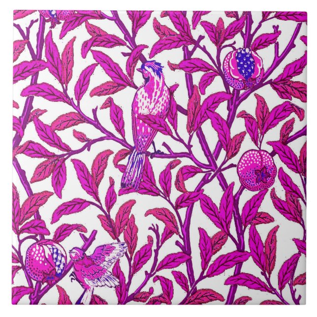 Art nouveau Bird och granat, Fuchsia & Violet Kakelplatta (Framsidan)